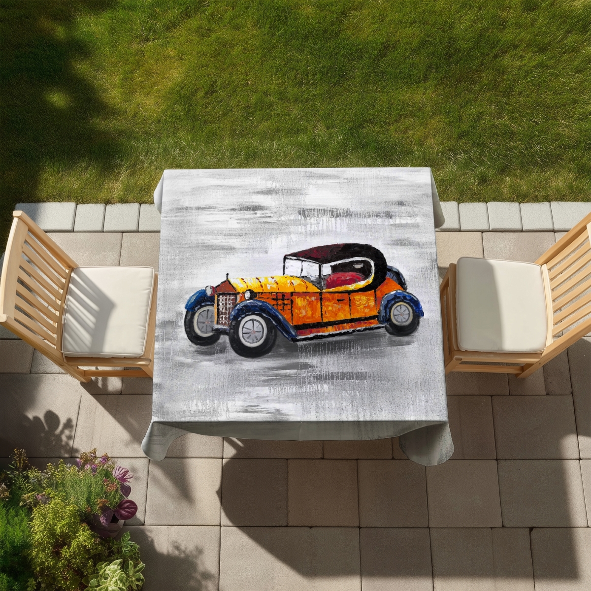 Picture of Begin Home Decor C1TC5858T32TH5 58 x 58 in. Yellow Vintage Car Toy Tablecloth - Indoor & Outdoor Home Decor