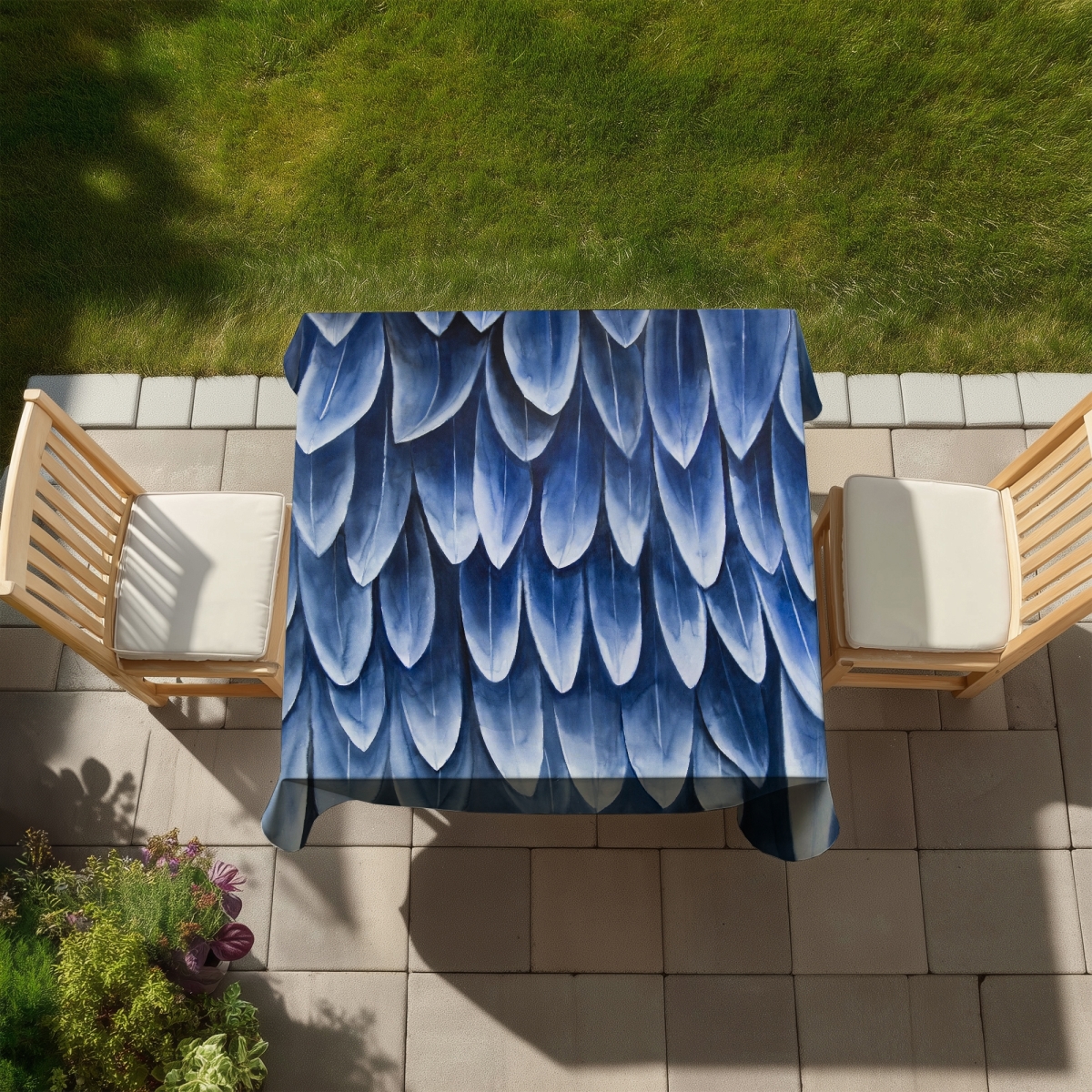Picture of Begin Home Decor C1TC5858KPRCDT 58 x 58 in. Plumage Blue Feathers Tablecloth - Indoor Outdoor Home Decor