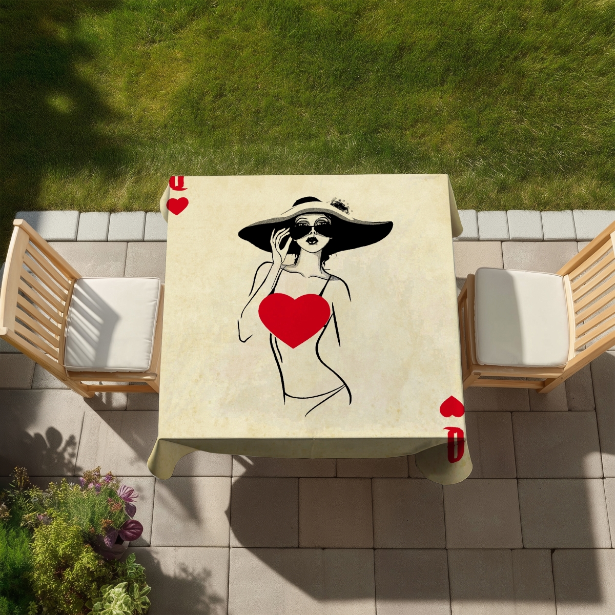 Picture of Begin Home Decor C1TC5858VVBIOD 58 x 58 in. Queen of Hearts Black Tablecloth - Indoor & Outdoor Home Decor