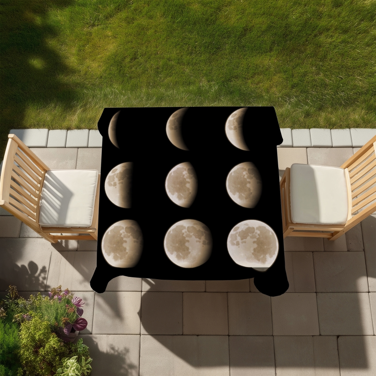 Picture of Begin Home Decor C1TC5858XP9OS4 58 x 58 in. Eclipse in Nine Phases Tablecloth - Black Earth & Galaxy Decor