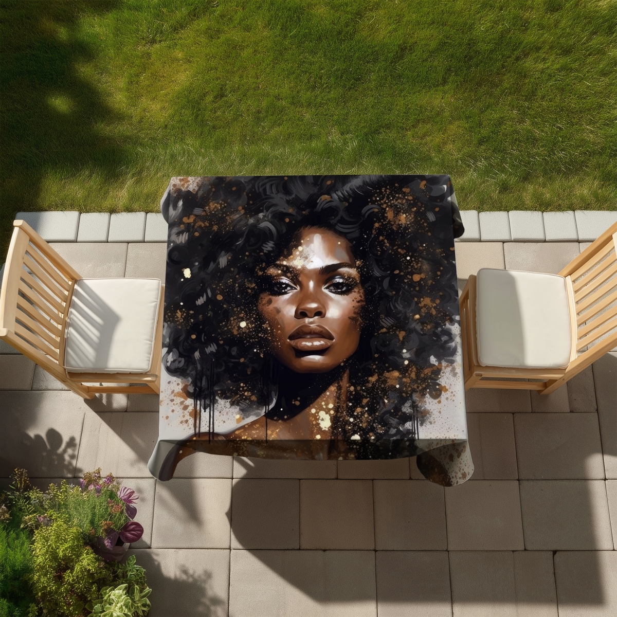 Picture of Begin Home Decor C1TC5858844XAR 58 x 58 in. Frenzied Hair African White Tablecloth - Indoor & Outdoor Decor