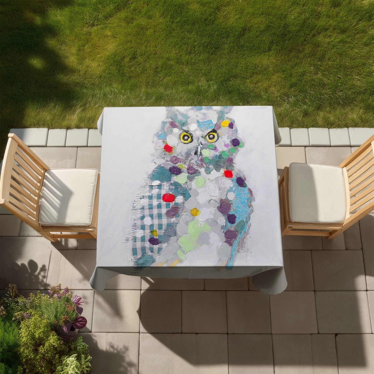 Picture of Begin Home Decor C1TC58581SLD7E 58 x 58 in. Gray Owl Tablecloth - Indoor & Outdoor Home Decor Table Cover