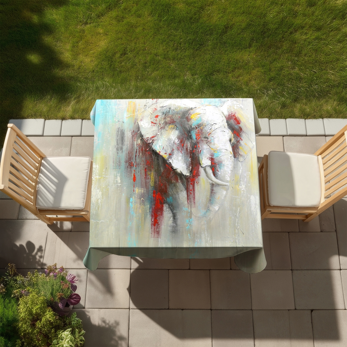 Picture of Begin Home Decor C1TC5858IDVTWX 58 x 58 in. Abstract Elephant Tablecloth - Indoor & Outdoor Home Decor
