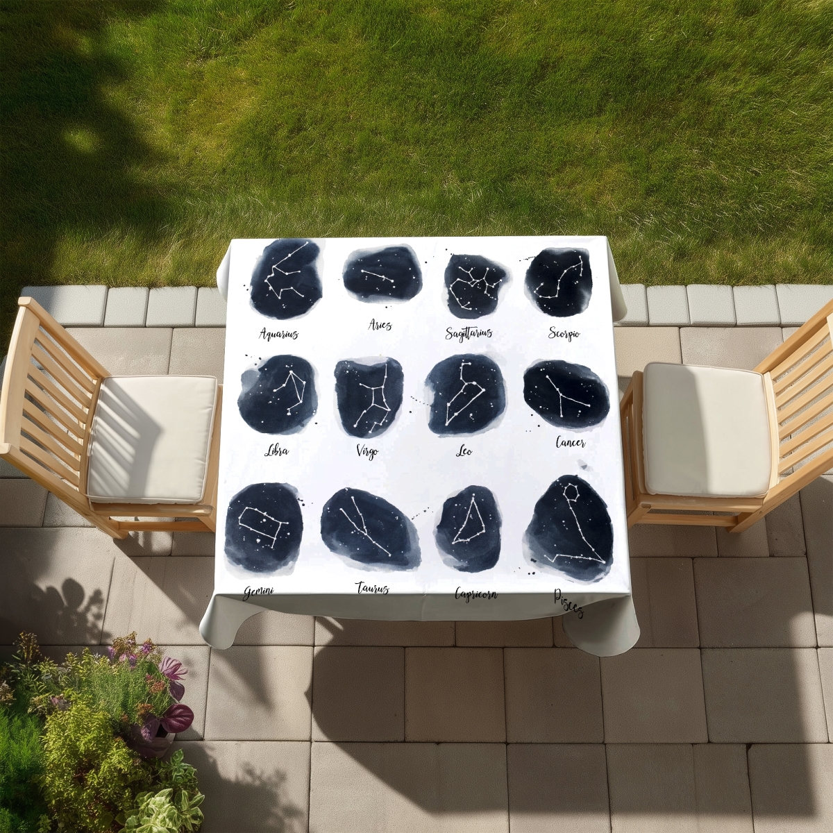 Picture of Begin Home Decor C1TC5858QKSDHR 58 x 58 in. Blue Constellations Zodiac Tablecloth - Indoor & Outdoor Decor