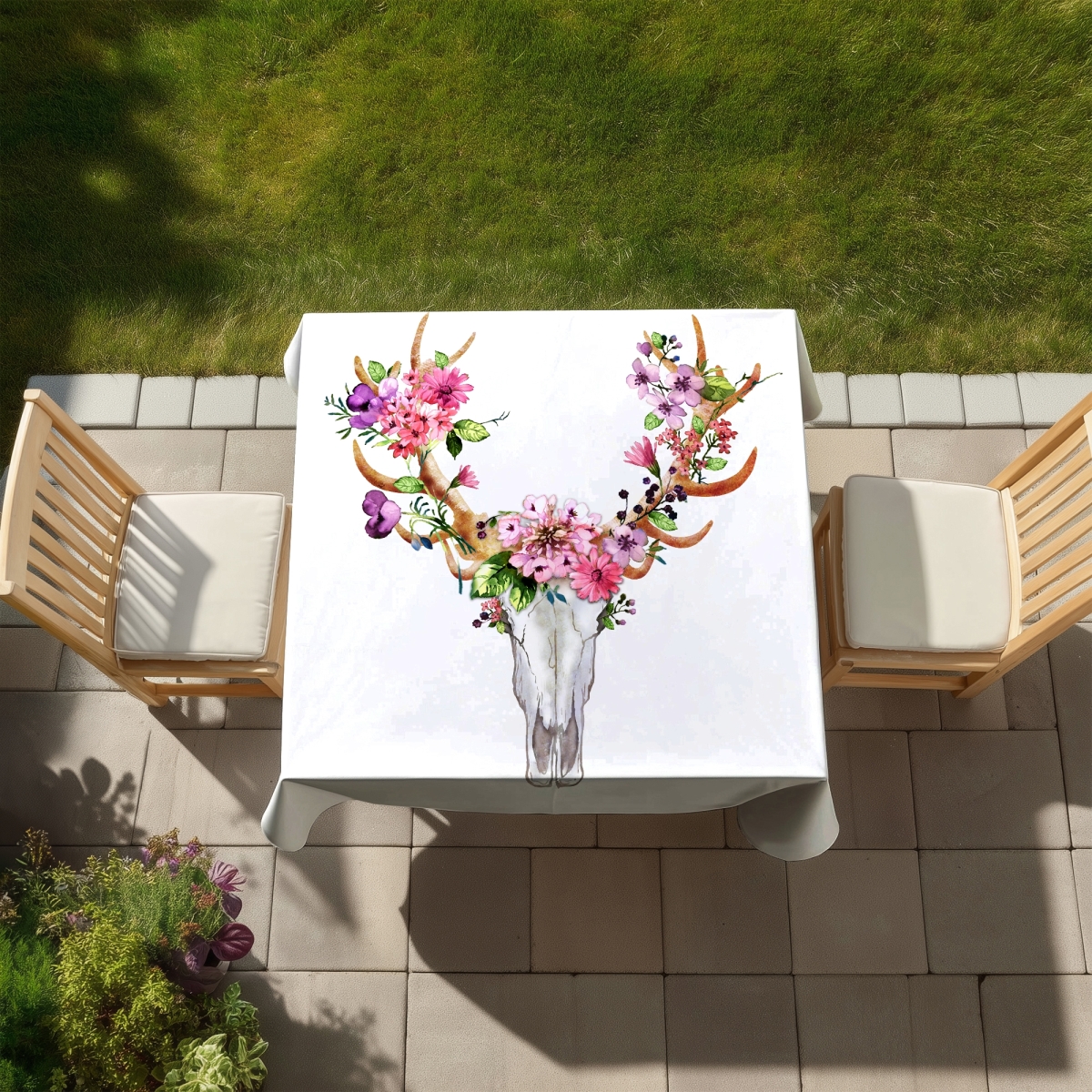Picture of Begin Home Decor C1TC58588RNJYT Rustic Deer Skull Tablecloth - Indoor & Outdoor Home Decor - 58 x 58 in.