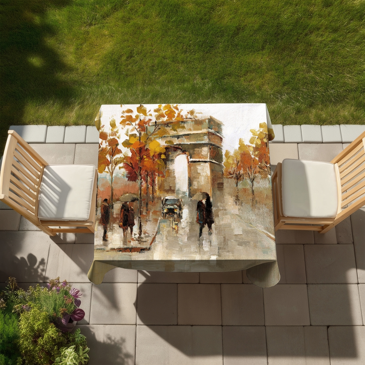 Picture of Begin Home Decor C1TC58582JIV31 58 x 58 in. Arc De Triomphe Autumn Tablecloth - Indoor & Outdoor Decor