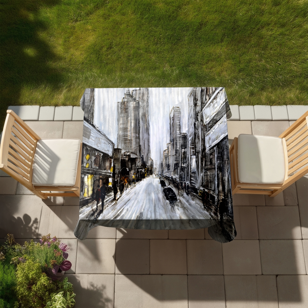 Picture of Begin Home Decor C1TC5858FS9B9S 58 x 58 in. Gray Gloomy Street Tablecloth - Indoor & Outdoor Home Decor