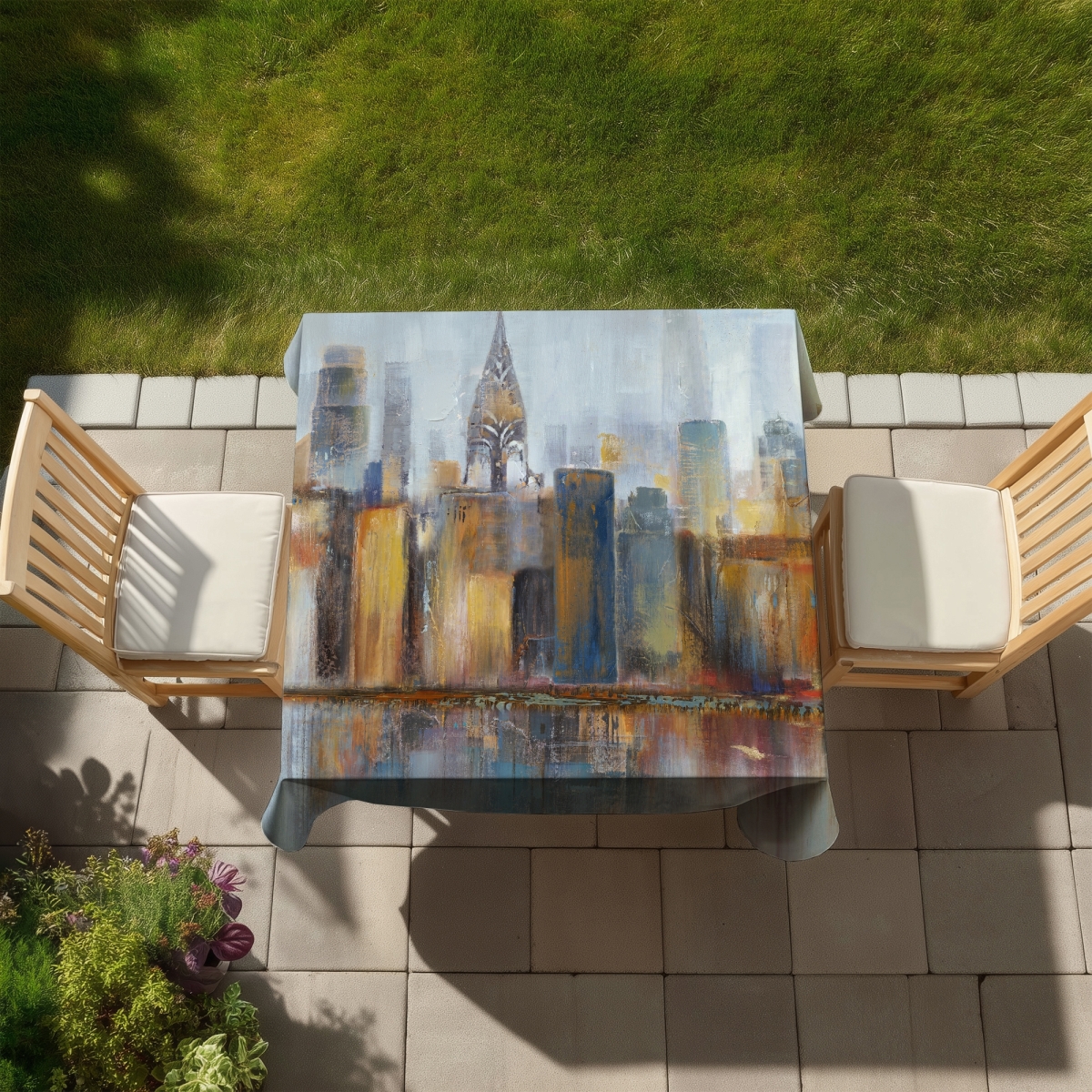 Picture of Begin Home Decor C1TC5858UHSSB6 58 x 58 in. Modern Blue Cities Tablecloth - Cityscape Home Decor