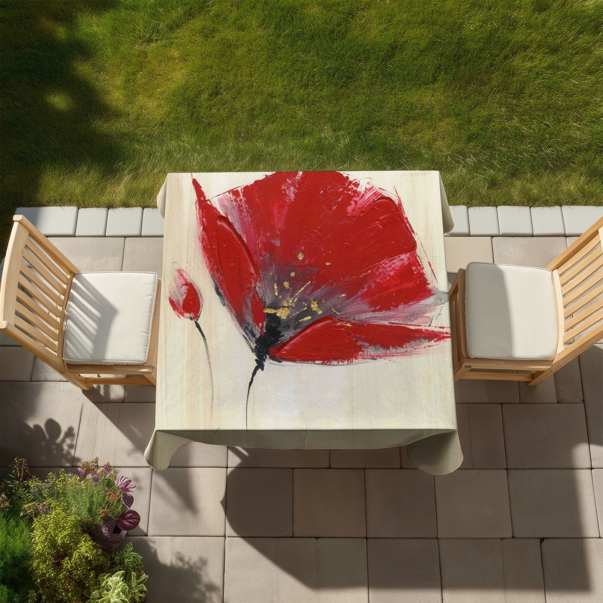 Picture of Begin Home Decor C1TC585828LB6Y 58 x 58 in. Gray Botanical Floral Tablecloth - Two Red Flowers Home Decor
