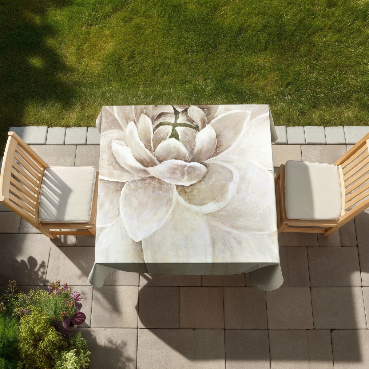 Picture of Begin Home Decor C1TC5858FAUSO0 58 x 58 in. Beige Floral Chrysanthemum Tablecloth - Indoor & Outdoor Decor