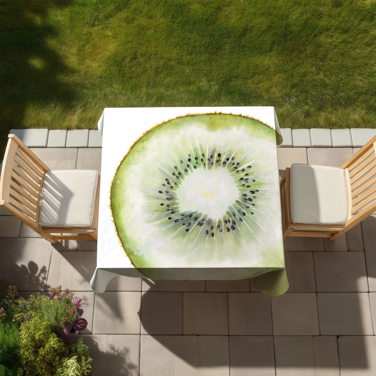 Picture of Begin Home Decor C1TC5858NRD1E3 58 x 58 in. Kiwi Slice Tablecloth - Exotic Green Decor for Home & Garden
