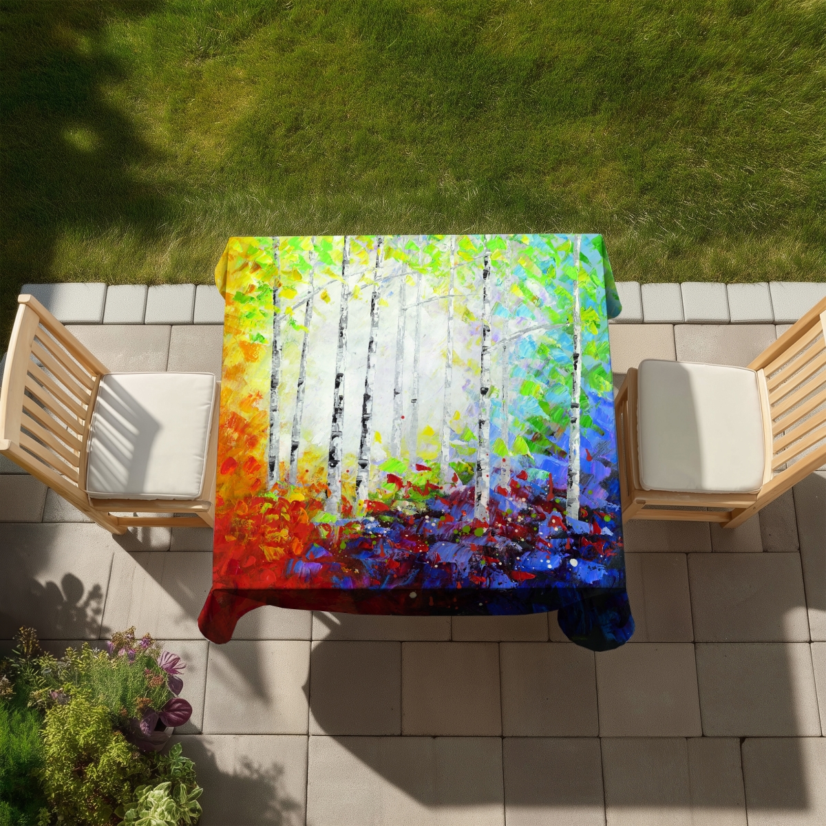 Picture of Begin Home Decor C1TC5858N7UCIG 58 x 58 in. Colorful Forest Tablecloth - Red Landscapes Indoor & Outdoor