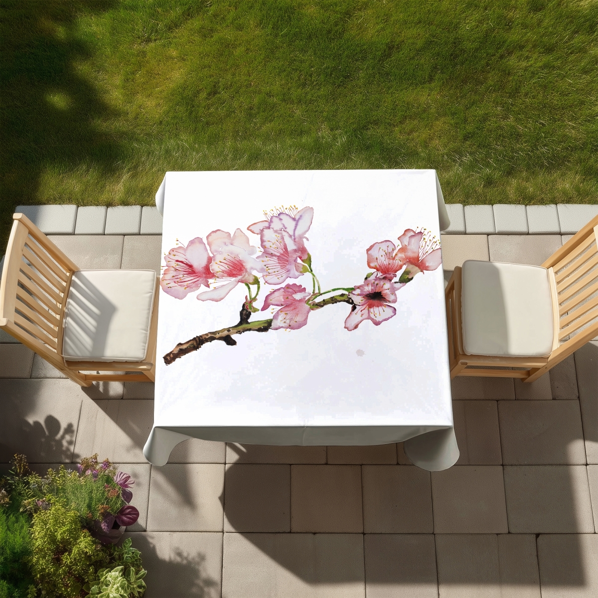 Picture of Begin Home Decor C1TC58589ZHMTF 58 x 58 in. Cherry Blossom Tablecloth - Indoor & Outdoor Floral Home Decor