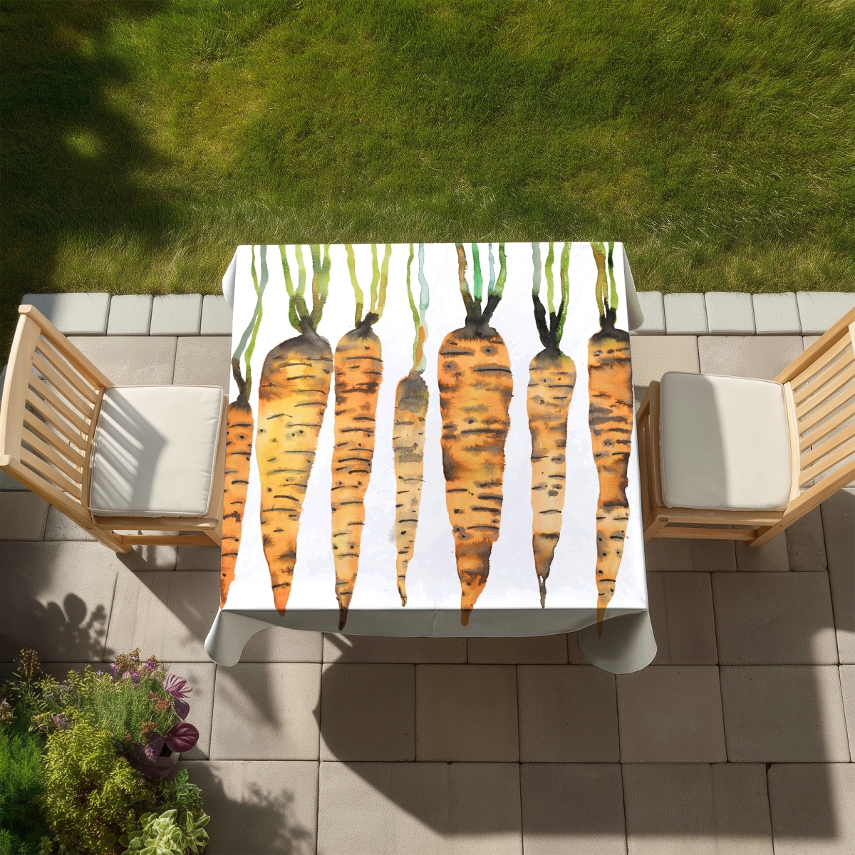 Picture of Begin Home Decor C1TC5858QSCBQD 58 x 58 in. Watercolor Carrots Tablecloth - Green Modern Indoor & Outdoor Decor
