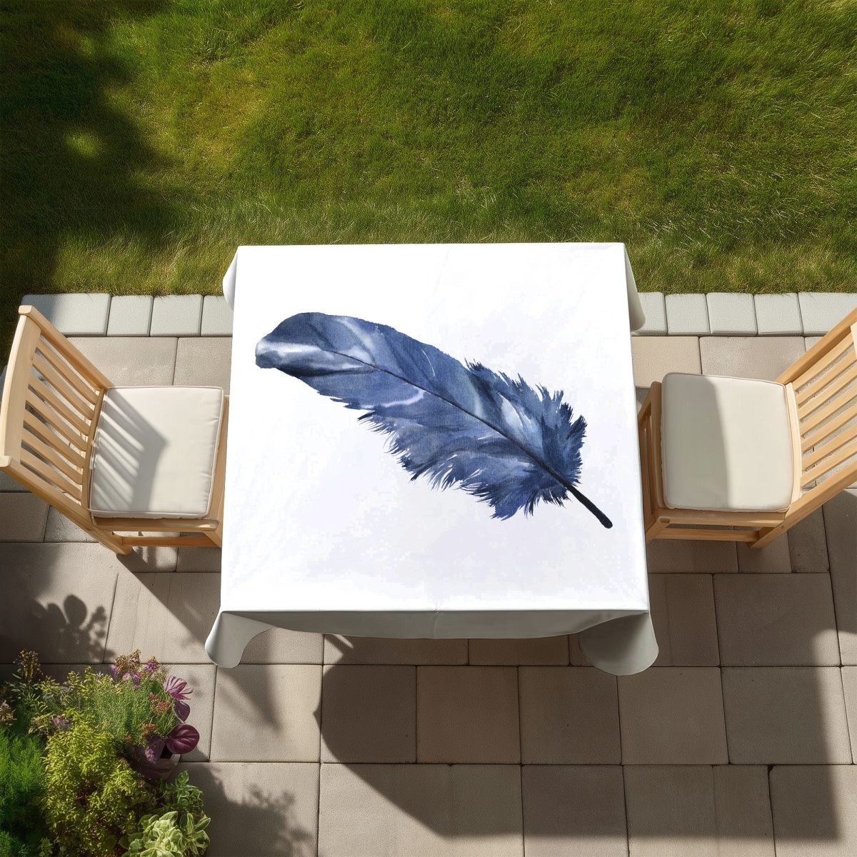 Picture of Begin Home Decor C1TC5858TA1K9V 58 x 58 in. Blue Feather Animals Bedroom Bohemian Tablecloth - Home Decor