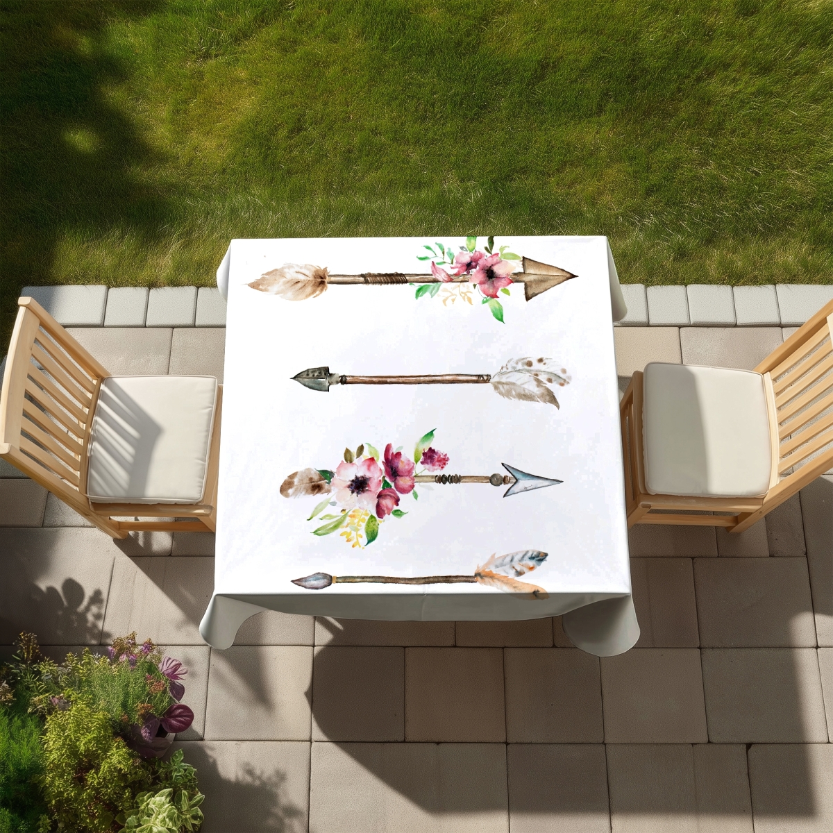 Picture of Begin Home Decor C1TC5858GMNRA9 58 x 58 in. Brown Floral Bohemian Tablecloth - Arrowheads & Flowers Decor