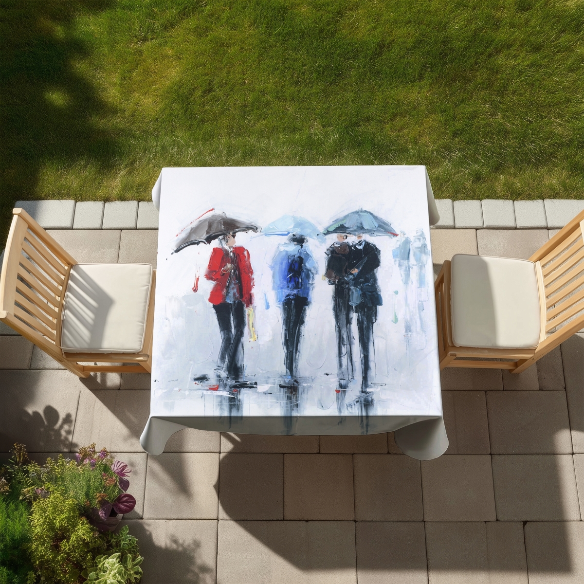 Picture of Begin Home Decor C1TC5858FYI4IH 58 x 58 in. Spring Shower Tablecloth - Contemporary Street Scenery Decor