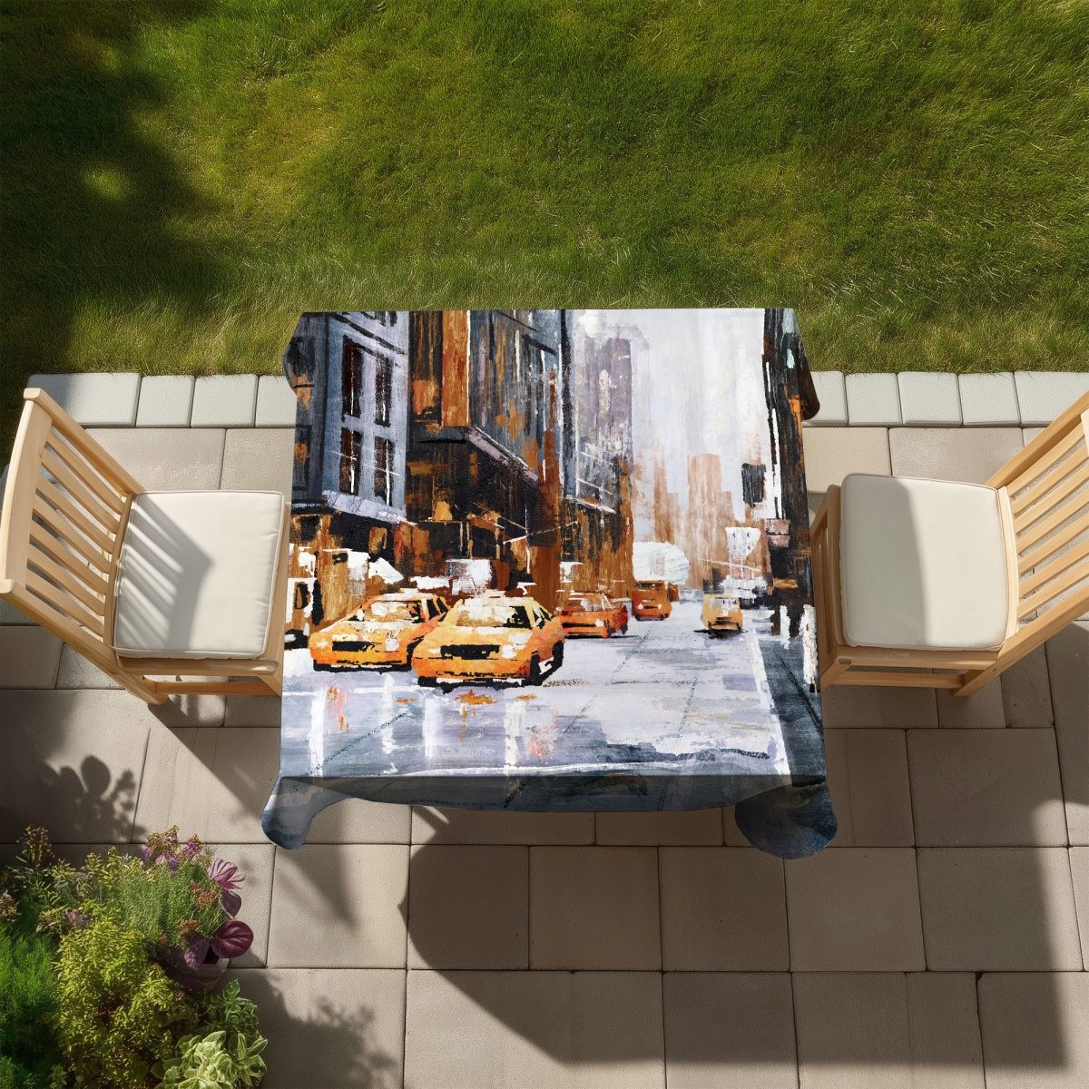Picture of Begin Home Decor C1TC5858S6KTWA 58 x 58 in. Big City Street with Yellow Taxi Tablecloth - Indoor & Outdoor Decor