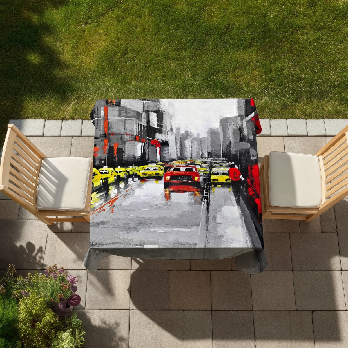 Picture of Begin Home Decor C1TC5858QQZTNP 58 x 58 in. Abstract Traffic Tablecloth - Indoor & Outdoor Home Decor