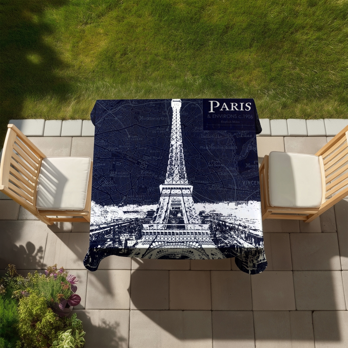 Picture of Begin Home Decor C1TC5858NVG0Z7 58 x 58 in. Paris Blue Eiffel Tower Tablecloth - Indoor & Outdoor Home Decor