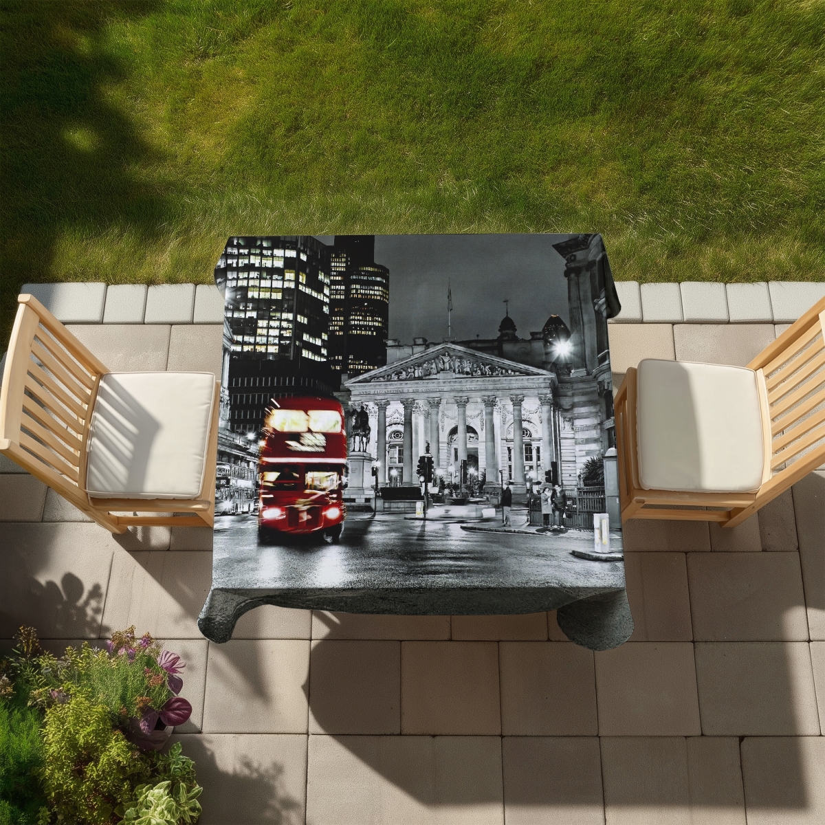 Picture of Begin Home Decor C1TC5858MJ22GP 58 x 58 in. Gray Hyperrealist Tablecloth - Grayscale Pantheon - Red Bus Design