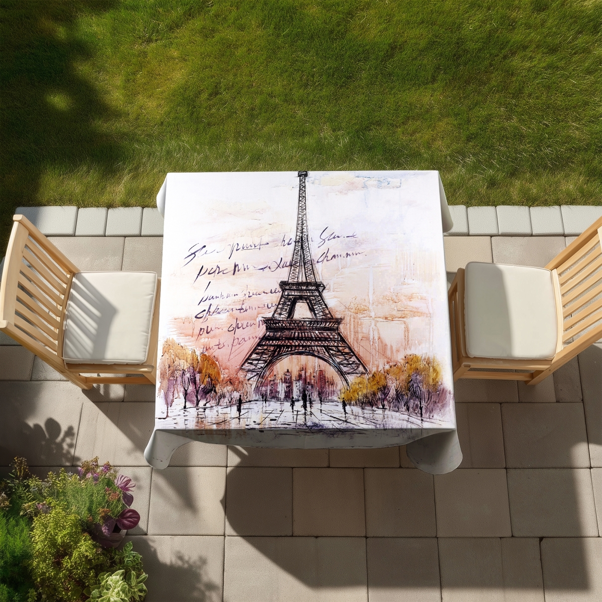 Picture of Begin Home Decor C1TC5858LRWOHF 58 x 58 in. Eiffel Tower Sketch Tablecloth - Romantic Indoor & Outdoor Decor