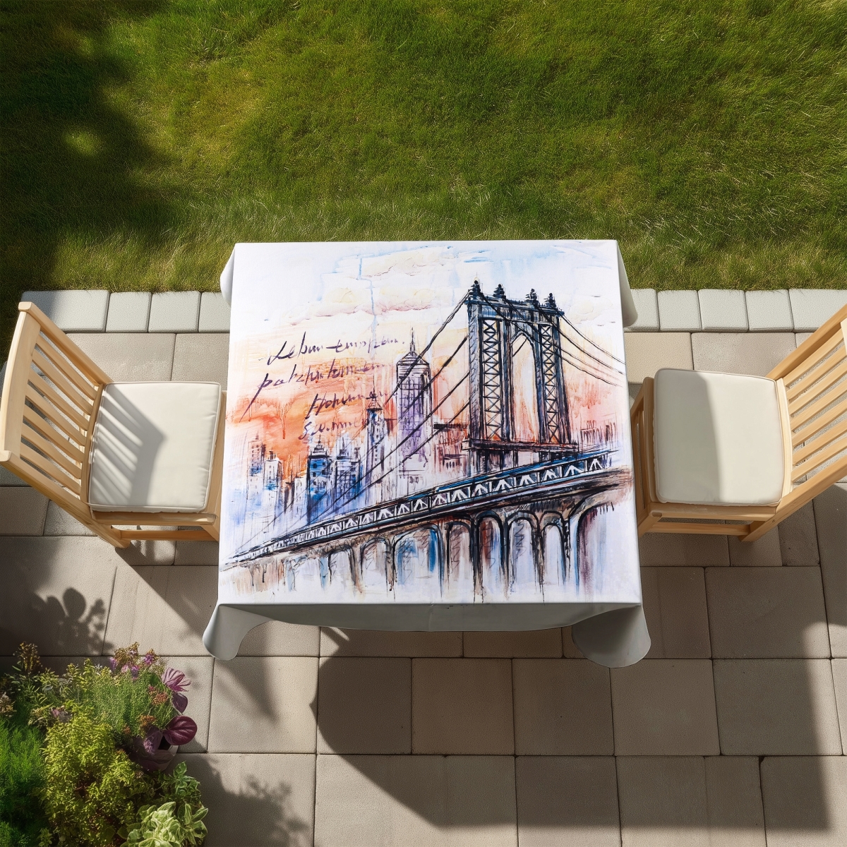 Picture of Begin Home Decor C1TC5858I364UV 58 x 58 in. Bridge Sketch Tablecloth - Indoor & Outdoor Decor for Bedroom