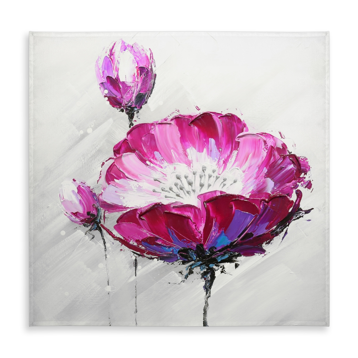 Picture of Begin Home Decor C1TC5858YAA1X6 58 x 58 in. Fuchsia Wild Flower Botanical Gray Tablecloth - Indoor & Outdoor