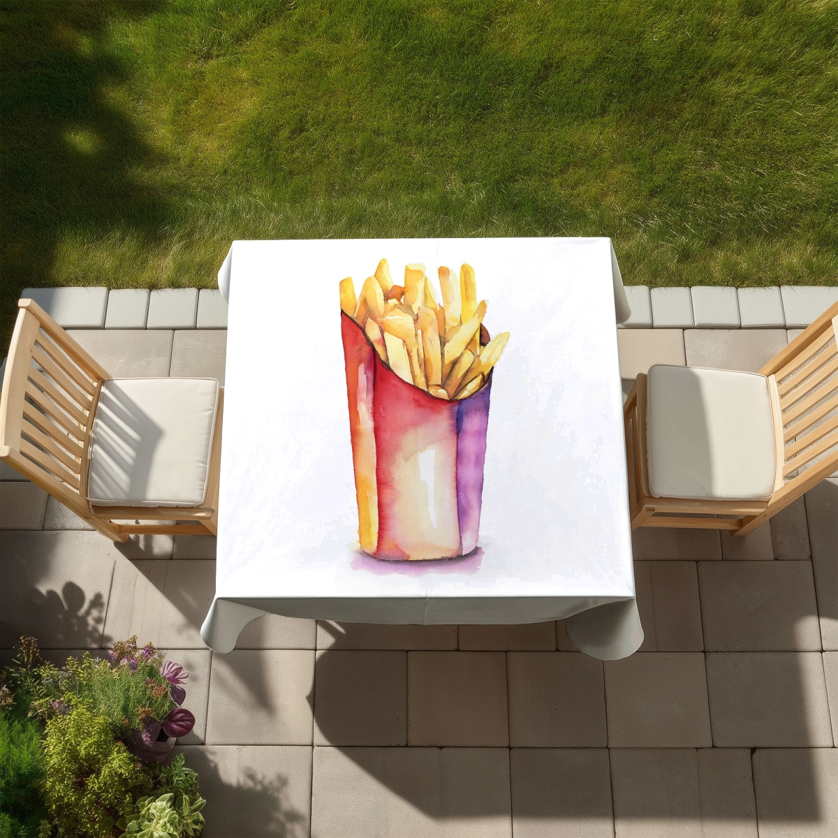 Picture of Begin Home Decor C1TC5858DQNFYJ 58 x 58 in. Watercolor French Fries Tablecloth - Indoor Outdoor Decor
