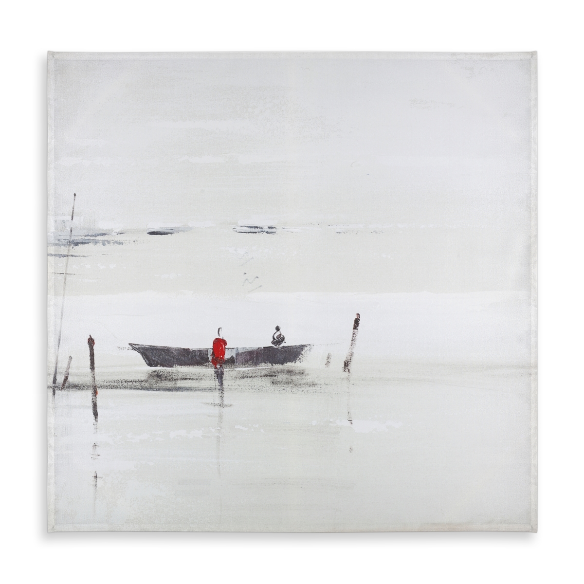 Picture of Begin Home Decor C1TC5858KM8S36 58 x 58 in. Gray Minimalist Tablecloth - Boat on Lake Design - Home Decor