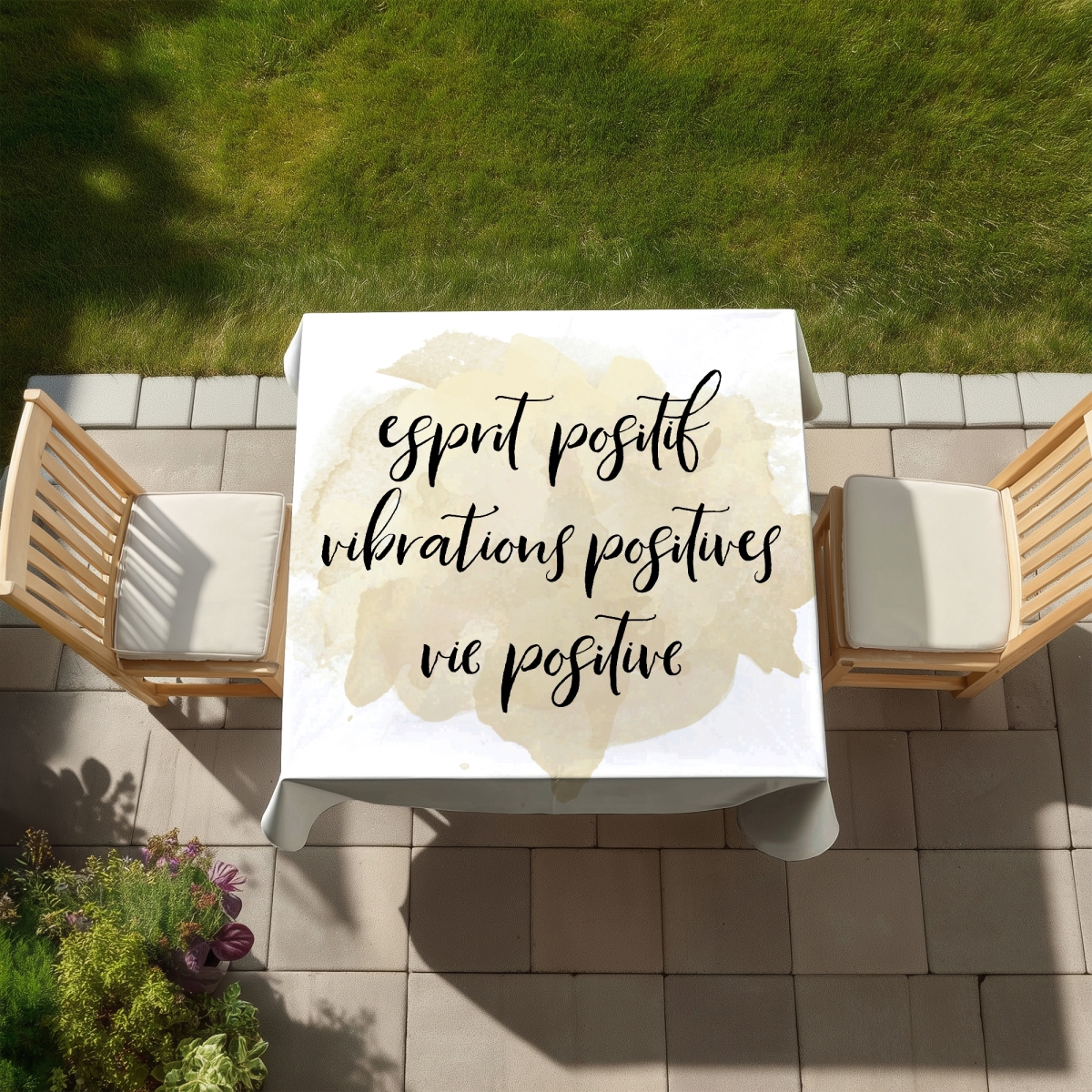Picture of Begin Home Decor C1TC5858EVNN1Q 58 x 58 in. Beige Spiritual Tablecloth - Esprit Positif Vibrations Decor