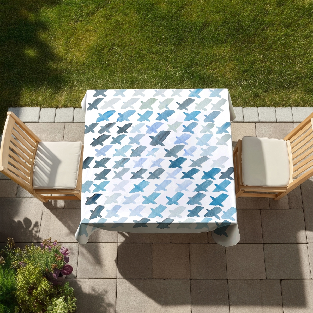 Picture of Begin Home Decor C1TC58582QBLM1 58 x 58 in. Blue Minimalist Abstract Tablecloth - X Pattern Home Decor