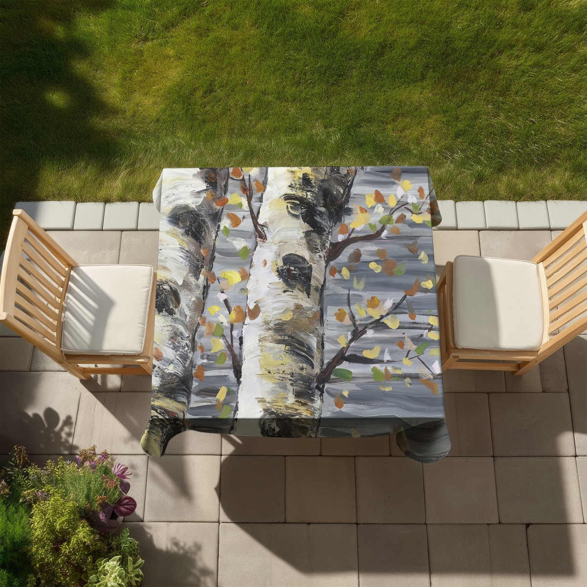 Picture of Begin Home Decor C1TC5858Q9KY5H 58 x 58 in. Budding White Birches Tablecloth - Gray Contemporary Decor