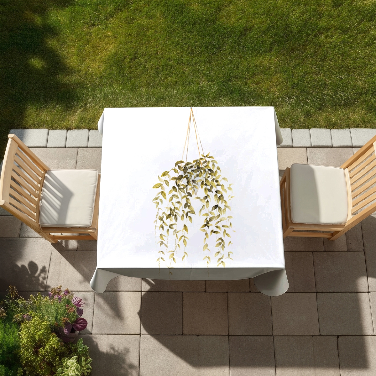 Picture of Begin Home Decor C1TC5858JWQCPY 58 x 58 in. Green Floral Botanical Tablecloth - Hanging Plant Home Decor