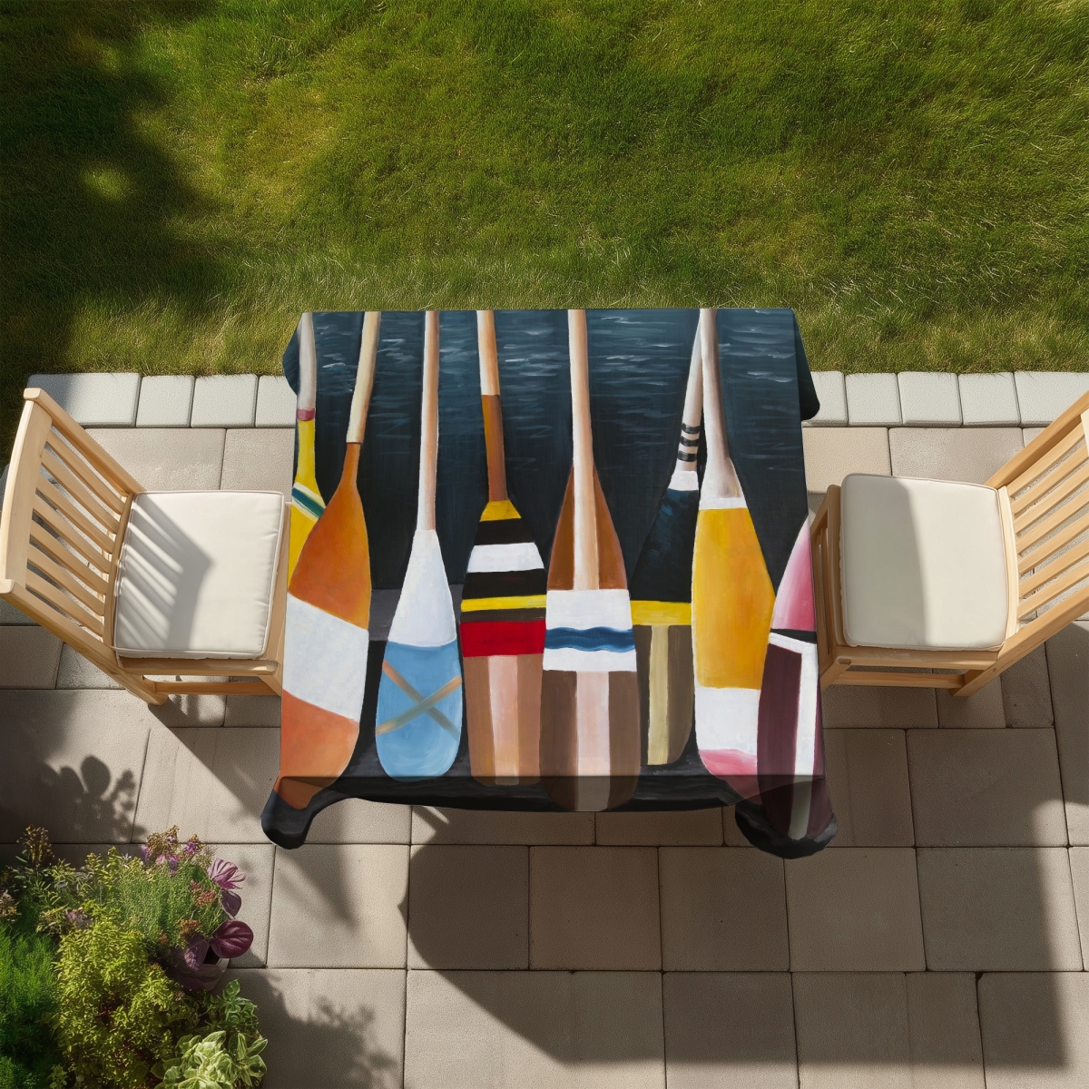 Picture of Begin Home Decor C1TC58586PS6IW 58 x 58 in. Colorful Paddles Blue Tablecloth - Indoor & Outdoor Home Decor