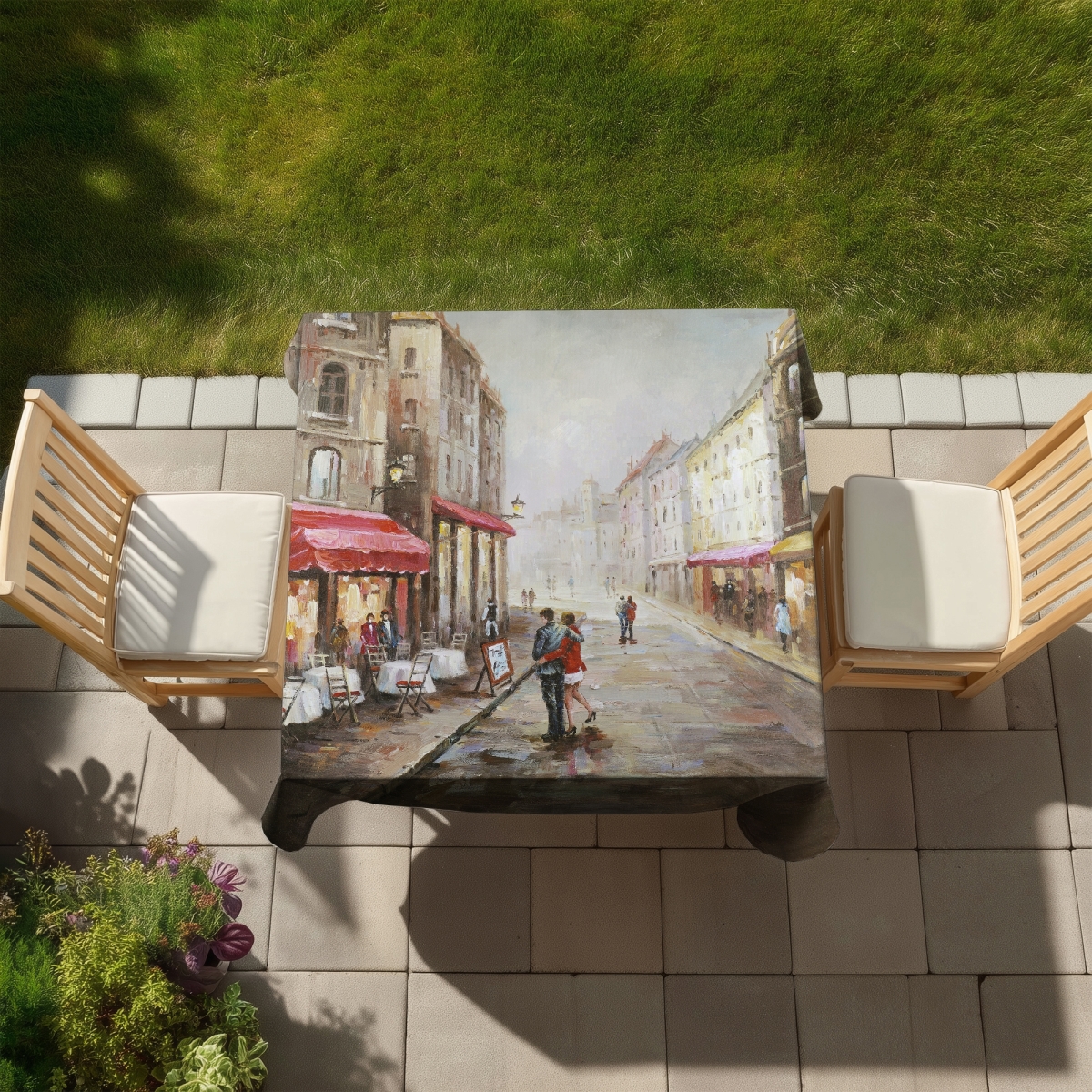 Picture of Begin Home Decor C1TC58584CZJHR 58 x 58 in. Contemporary Red Tablecloth - Couple Walking Design Home Decor