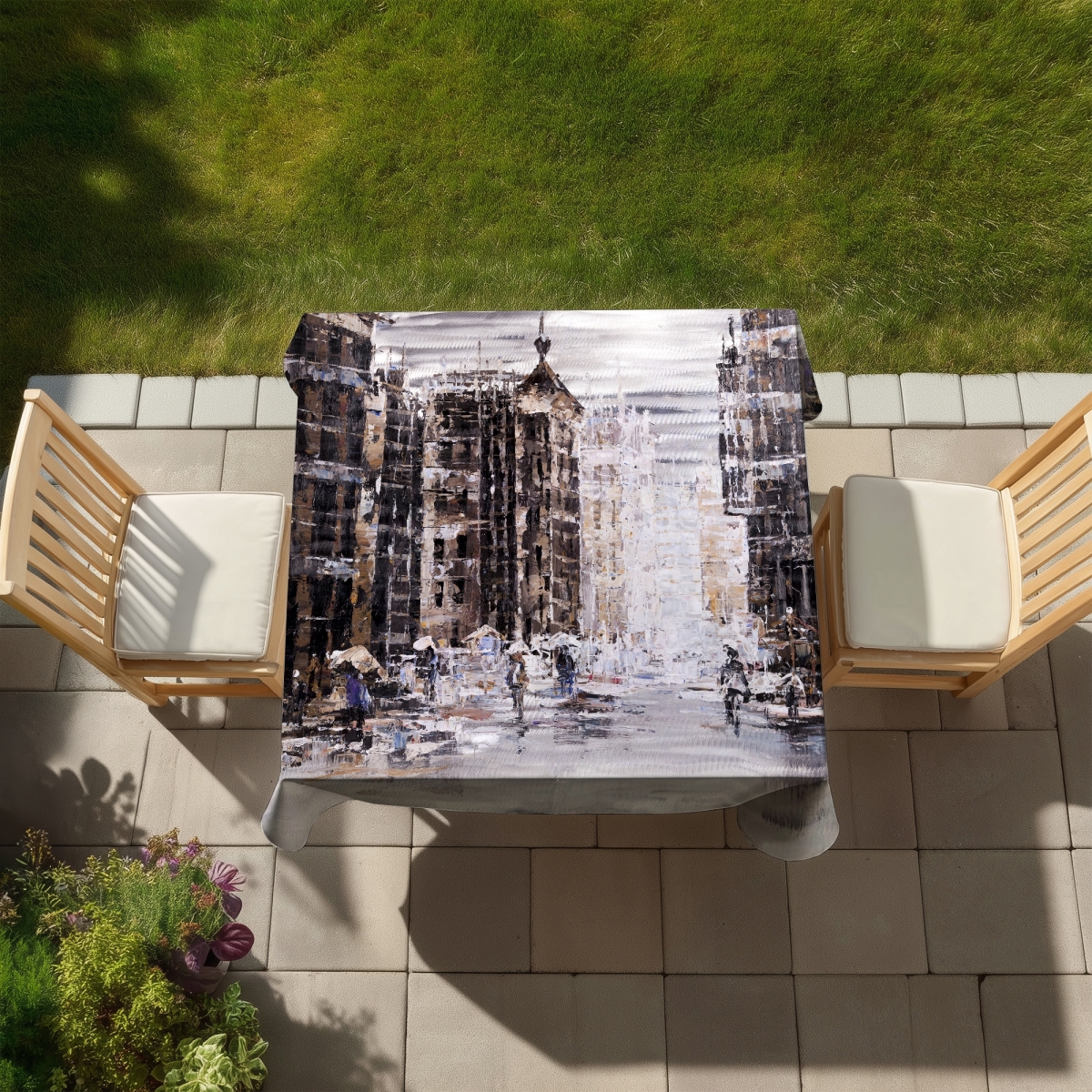 Picture of Begin Home Decor C1TC58581U1CEZ 58 x 58 in. Industrial Abstract City Tablecloth - Indoor & Outdoor Decor