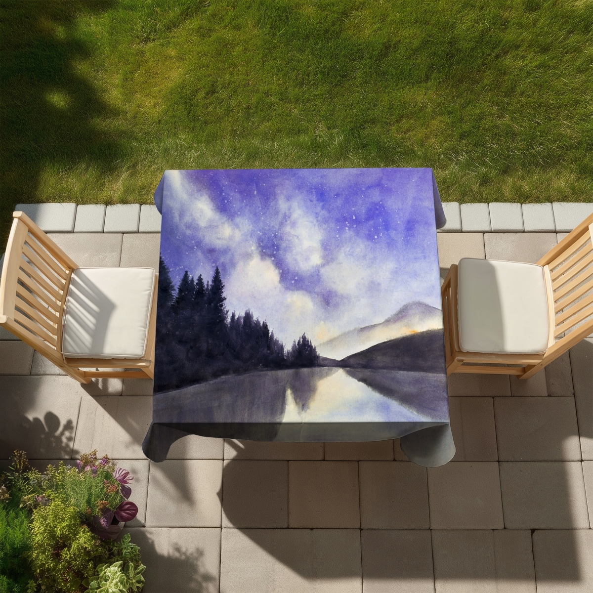 Picture of Begin Home Decor C1TC5858KQZB7I 58 x 58 in. Starry View on the Lake Tablecloth - Indoor & Outdoor Decor