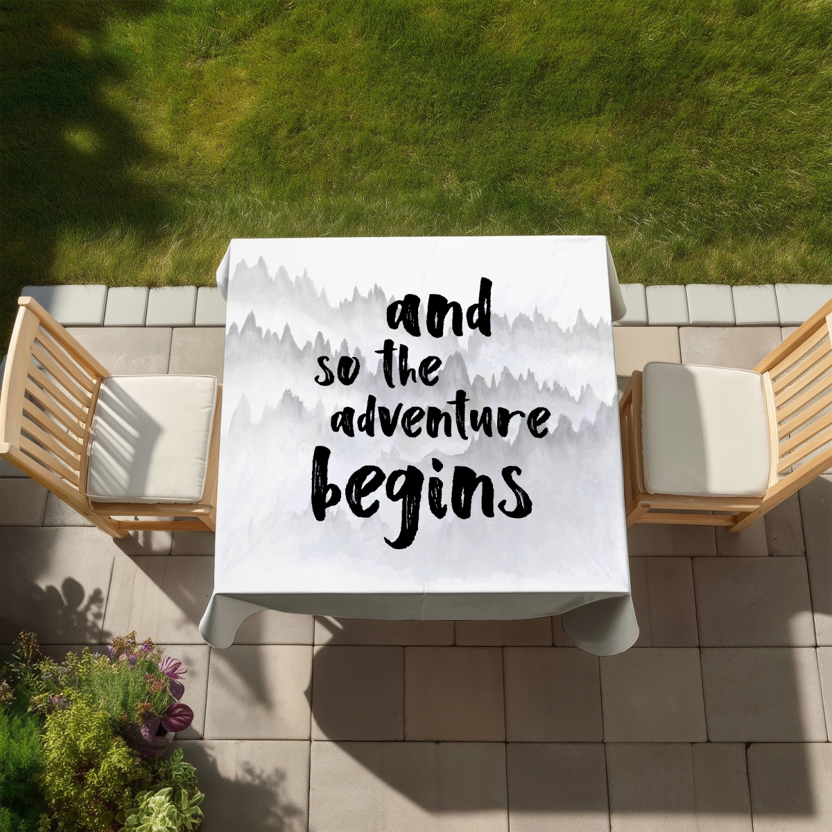 Picture of Begin Home Decor C1TC5858R1SSTW 58 x 58 in. And So the Adventure Begins Mountains Tablecloth - Home Decor