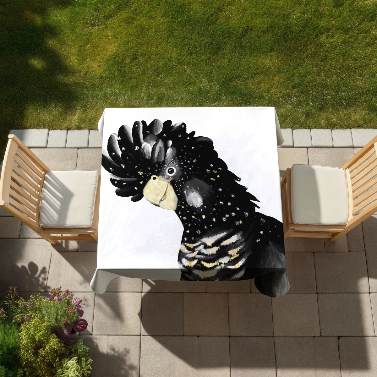 Picture of Begin Home Decor C1TC58584QE9HG 58 x 58 in. Cockatoo Parrot Tablecloth - Exotic Indoor & Outdoor Home Decor