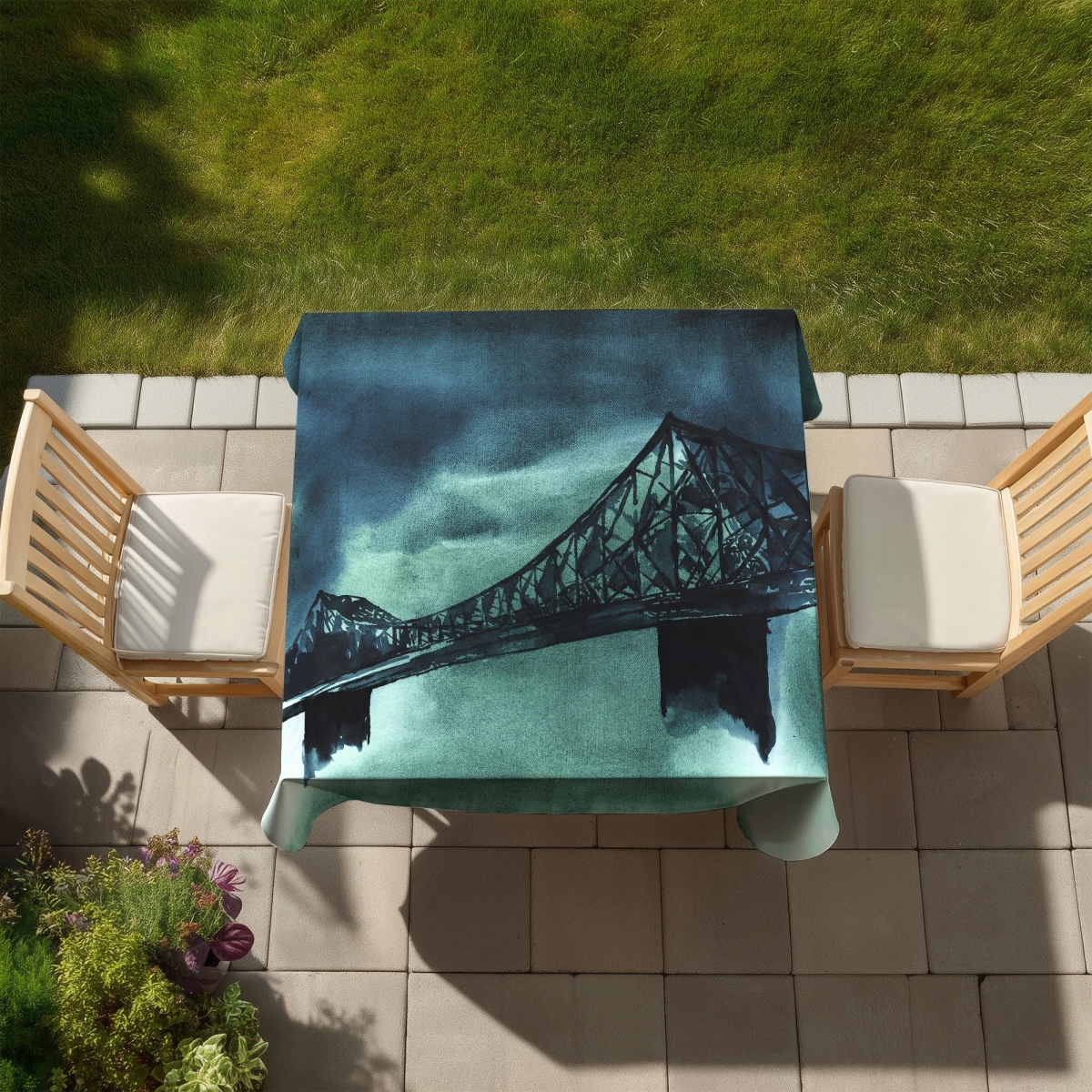 Picture of Begin Home Decor C1TC5858VEPQD8 Montreal Jacques-Cartier Bridge Tablecloth - Indoor & Outdoor Decor - 58 x 58 in.