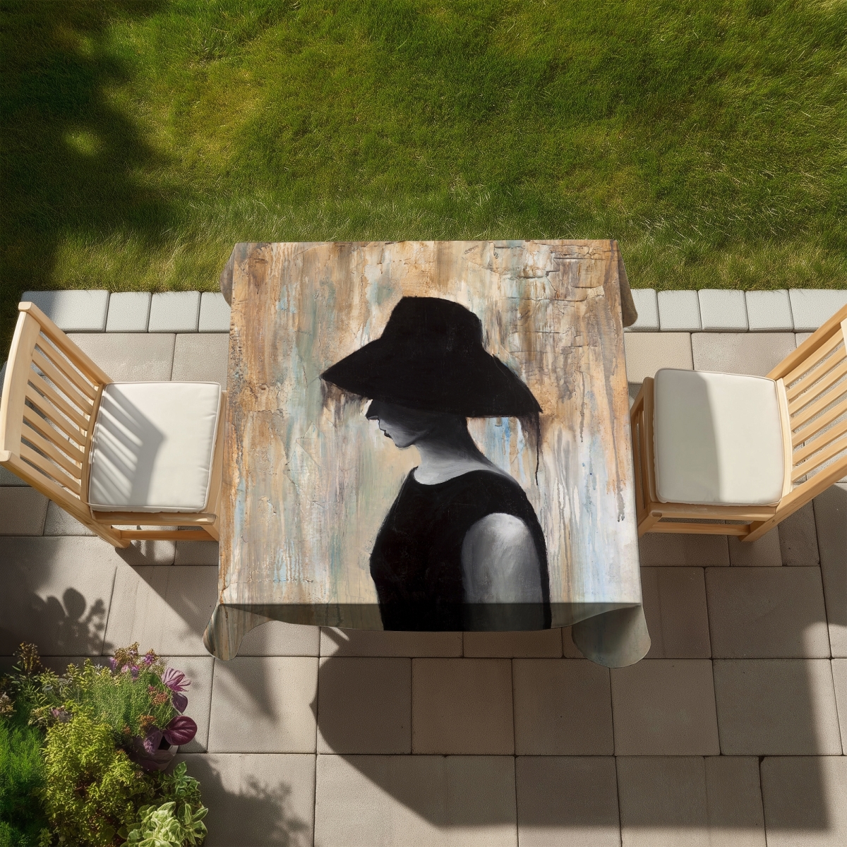 Picture of Begin Home Decor C1TC5858Y128OQ 58 x 58 in. Audrey Hepburn Big Hat Tablecloth - Brown Indoor & Outdoor Decor