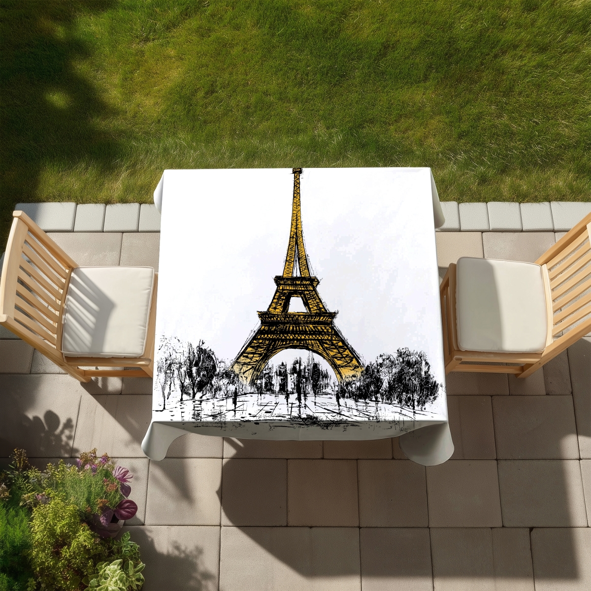 Picture of Begin Home Decor C1TC5858QEGC55 58 x 58 in. Eiffel Tower Tablecloth - Indoor Outdoor Home Decor Trees