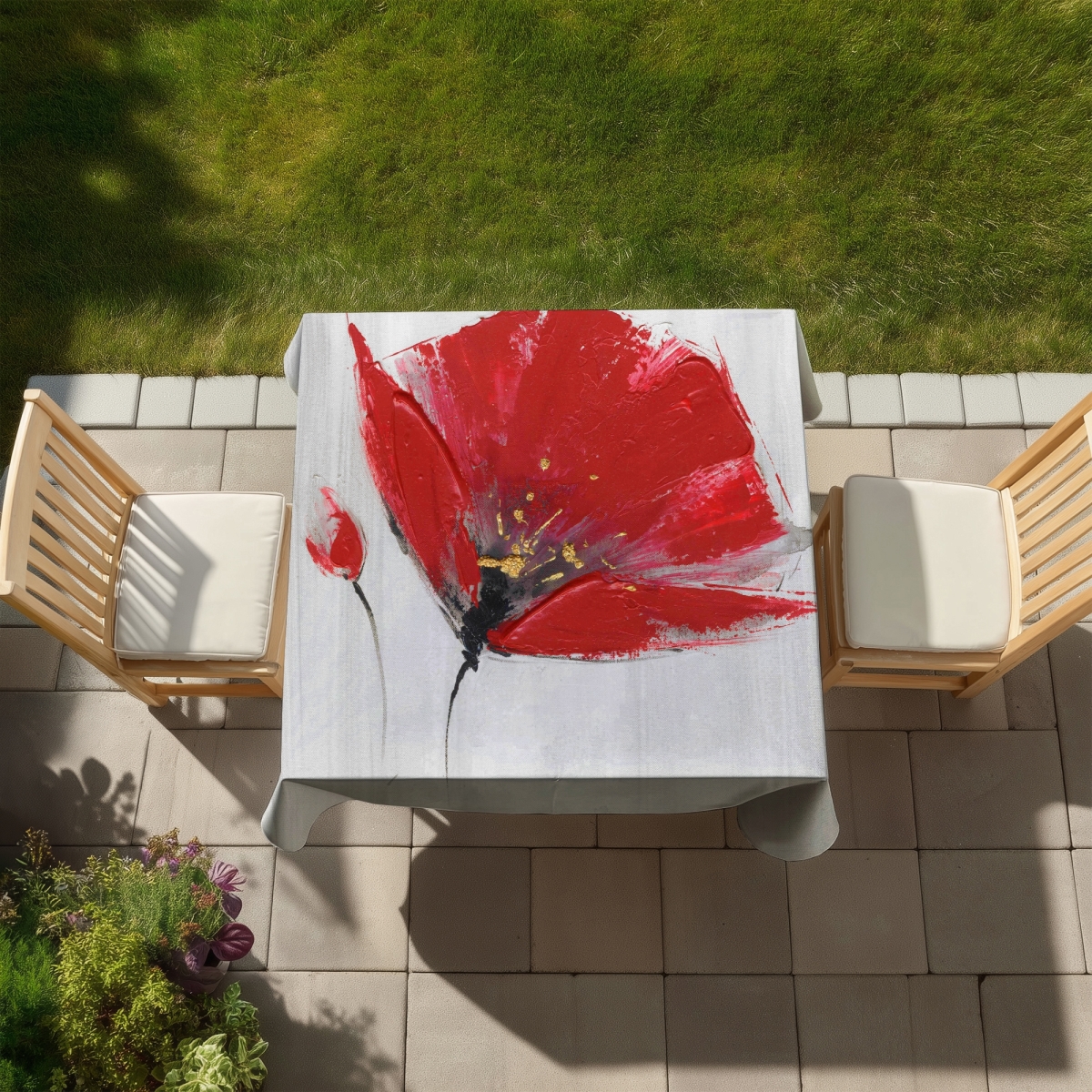 Picture of Begin Home Decor C1TC5858N7E175 58 x 58 in. Botanical Tablecloth - Two Red Flowers on Gray - Home Decor