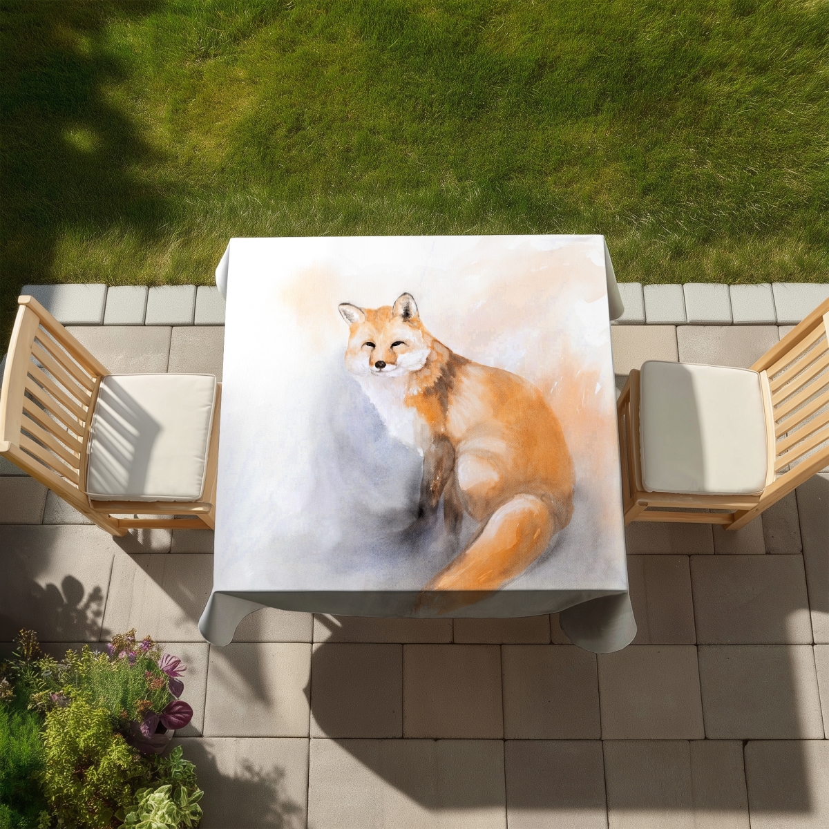 Picture of Begin Home Decor C1TC5858C41DIQ 58 x 58 in. Watercolor Fox Tablecloth - Indoor & Outdoor Wildlife Decor