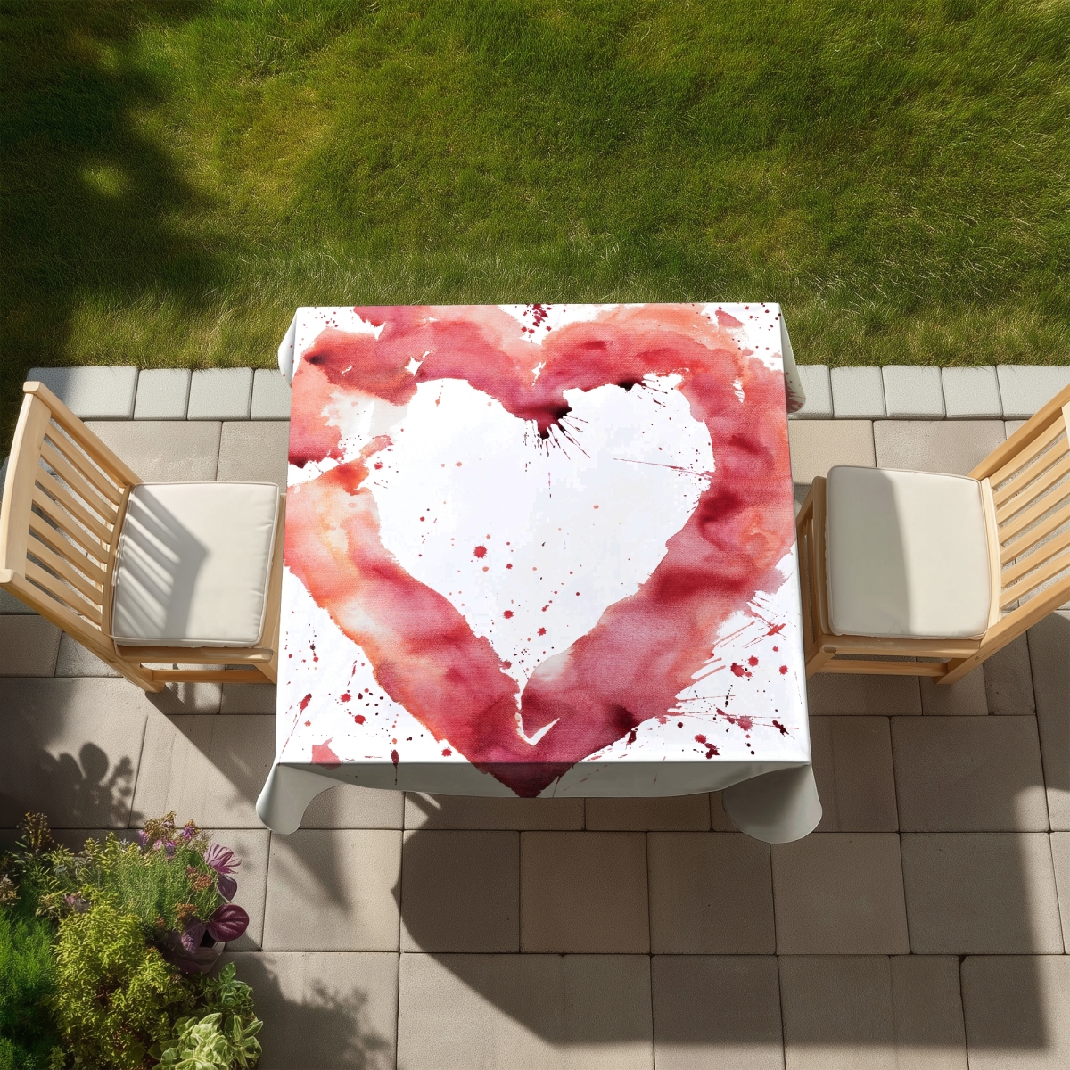 Picture of Begin Home Decor C1TC5858PU5W6J 58 x 58 in. Watercolor Heart Shapes Pink Tablecloth - Indoor & Outdoor Decor