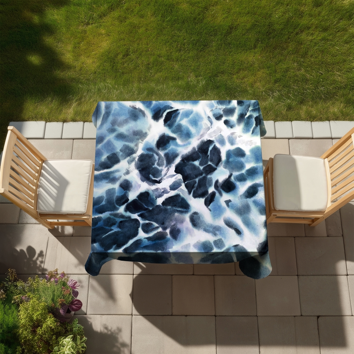 Picture of Begin Home Decor C1TC5858JFGH96 58 x 58 in. Marine Coastal Blue Tablecloth - Stormy Waves Home Decor