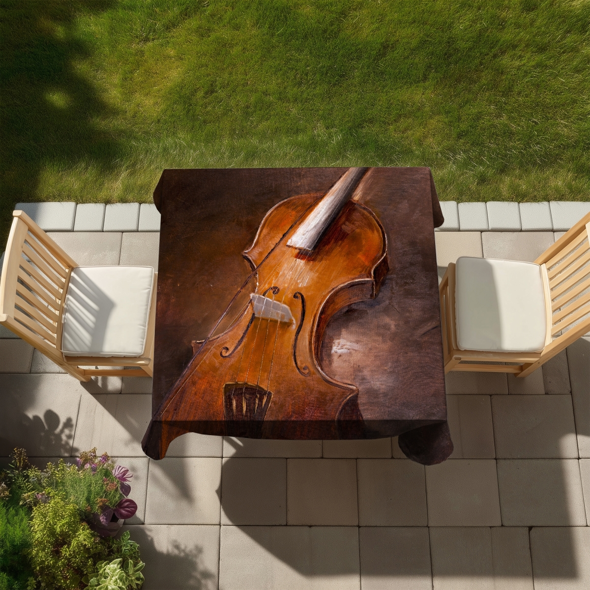Picture of Begin Home Decor C1TC58584RFEDX 58 x 58 in. Alto Brown Instrument Tablecloth - Indoor Outdoor Home Decor