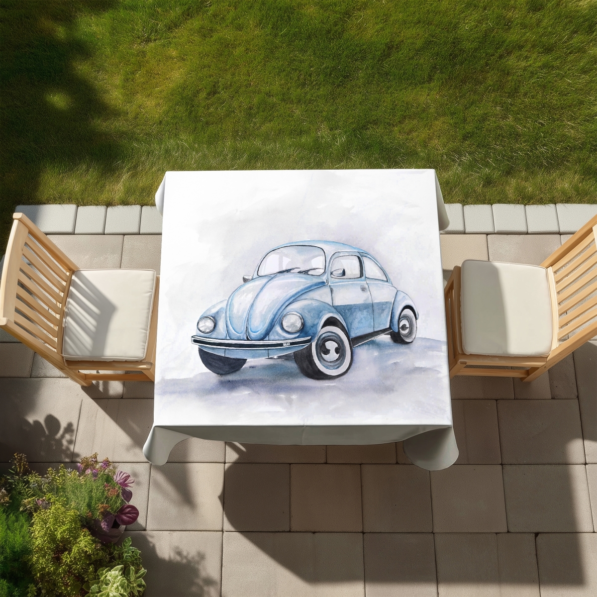 Picture of Begin Home Decor C1TC5858A61M4J 58 x 58 in. Beetle Blue Car Tablecloth - Indoor & Outdoor Bedroom Decor