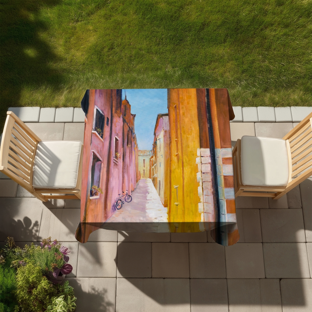 Picture of Begin Home Decor C1TC5858AT5FHE 58 x 58 in. Colorful Houses Tablecloth - Indoor & Outdoor Decor - Collioure